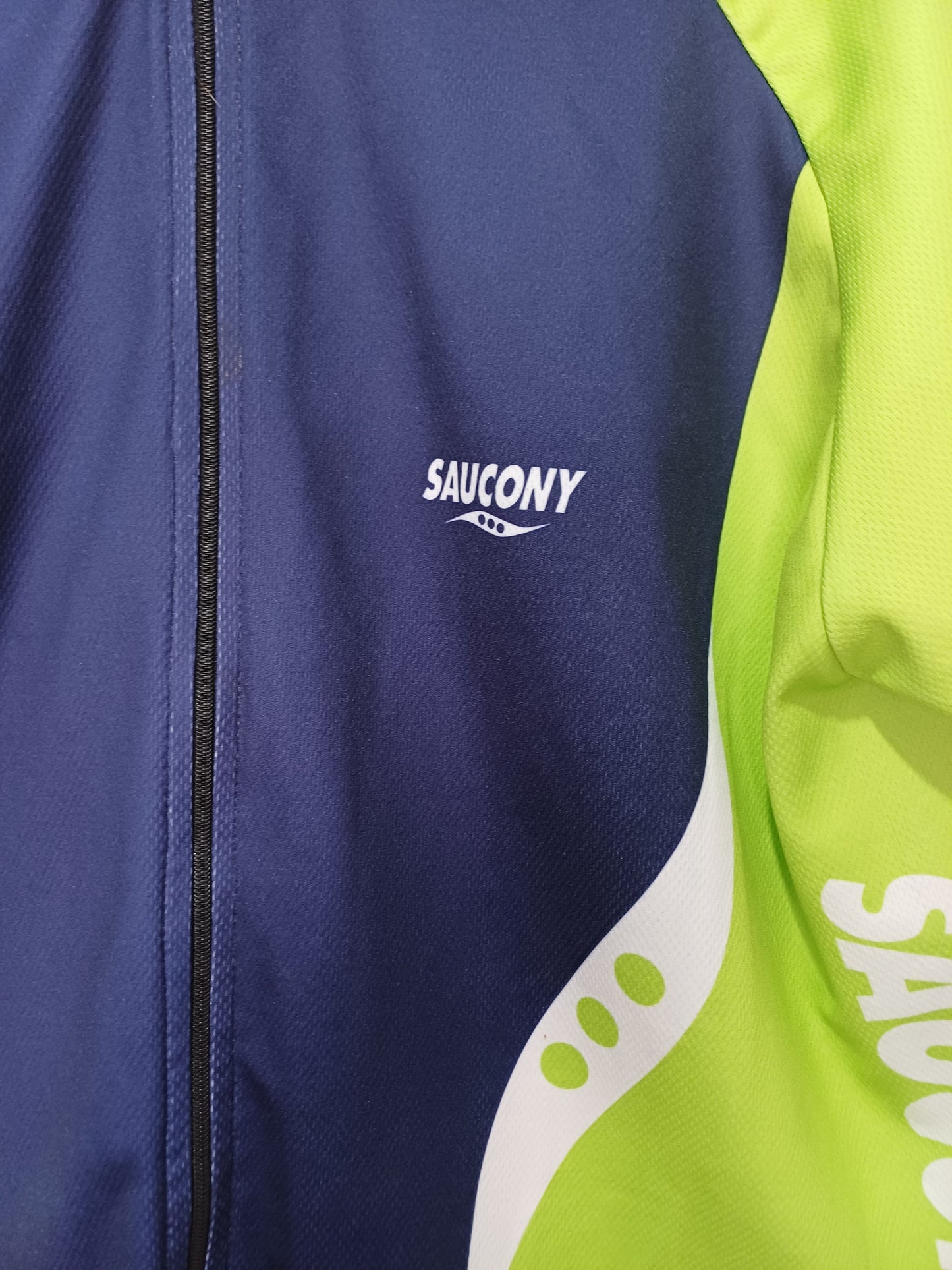 Saucony Green and Navy Blue Cycling Jersey Large 21" PTP - Good Condition