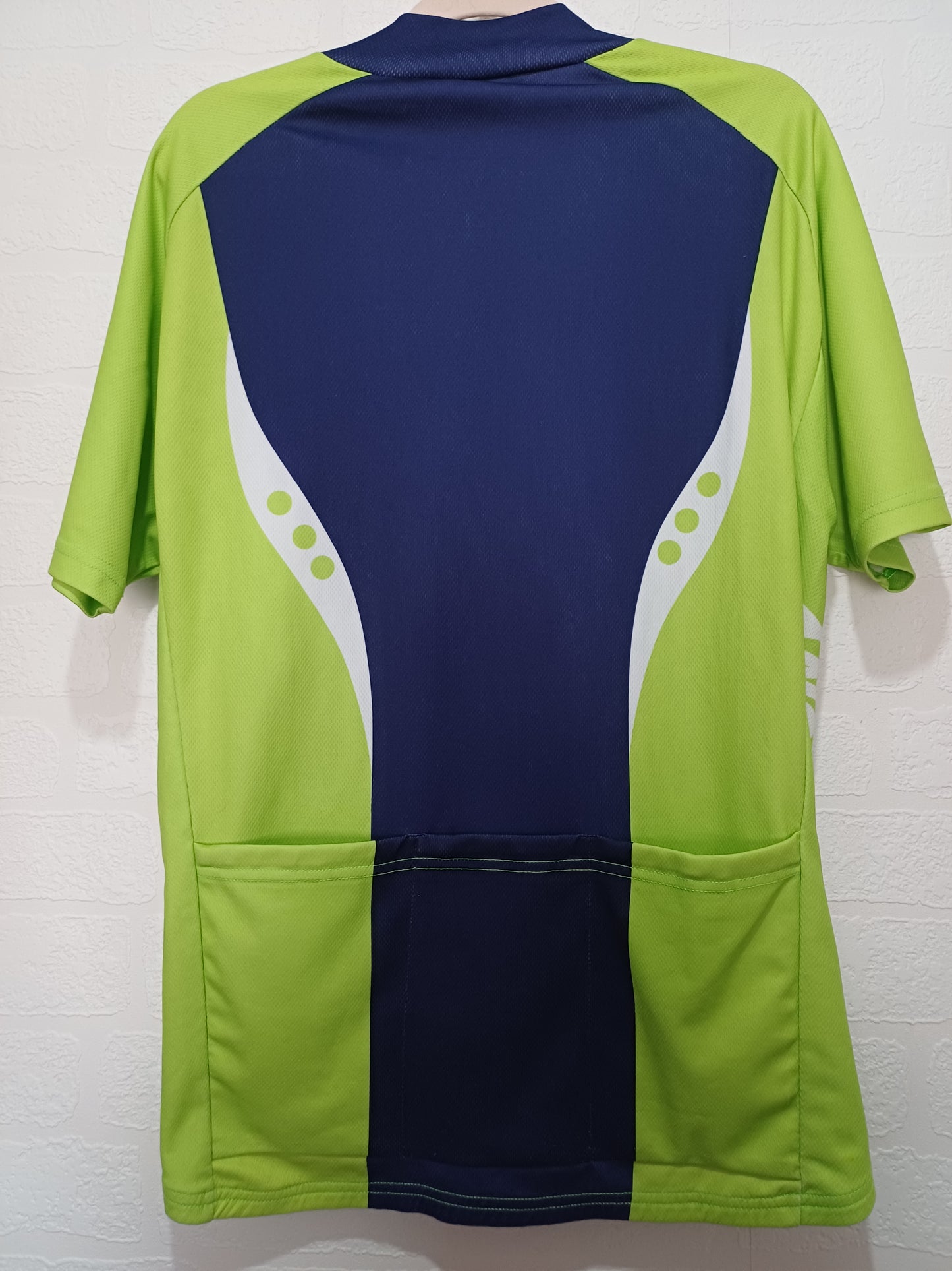 Saucony Green and Navy Blue Cycling Jersey Large 21" PTP - Good Condition