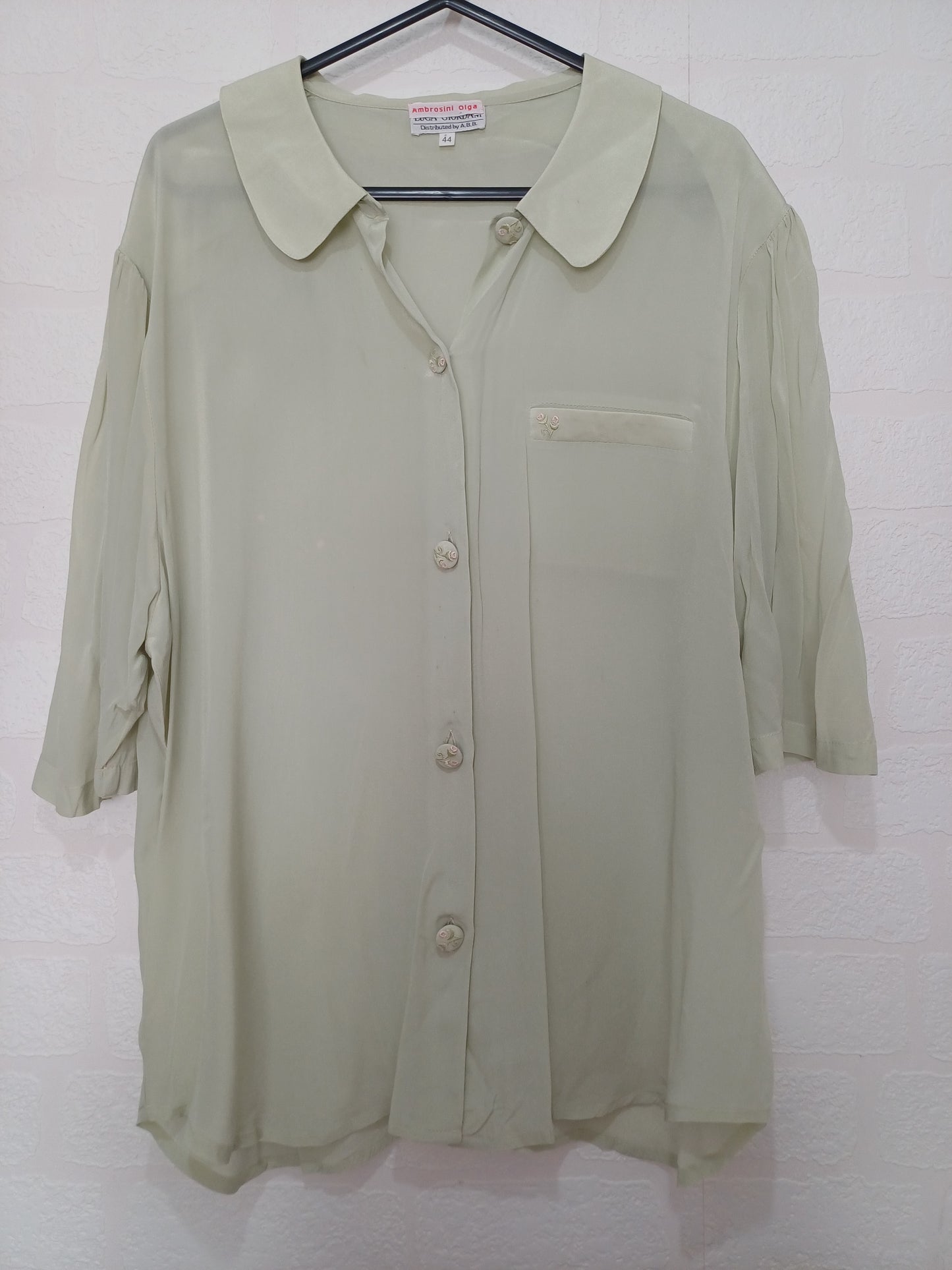 Ambrosini Olga Mint Green Acetate & Silk Blouse Size 16 22" PTP - Good Condition