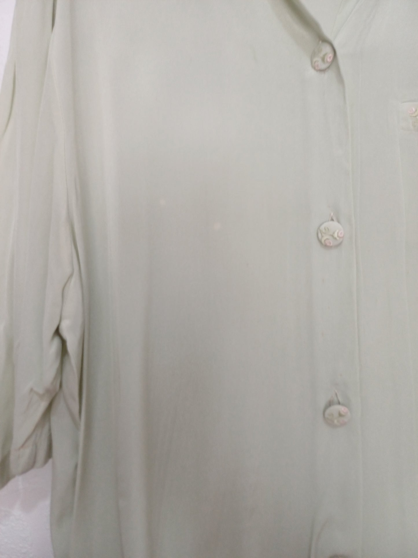 Ambrosini Olga Mint Green Acetate & Silk Blouse Size 16 22" PTP - Good Condition