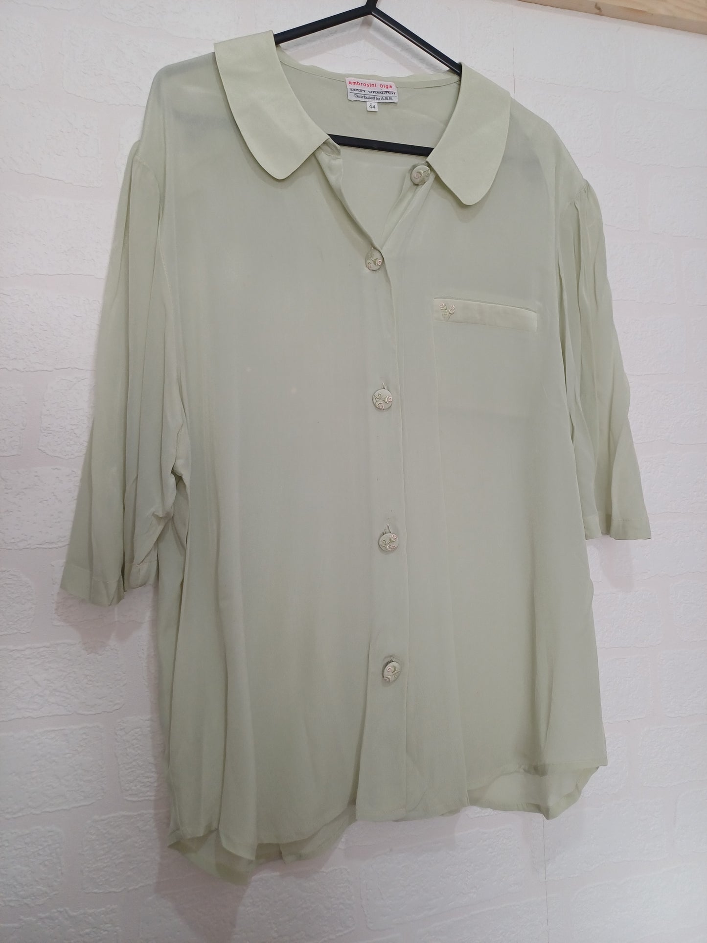 Ambrosini Olga Mint Green Acetate & Silk Blouse Size 16 22" PTP - Good Condition