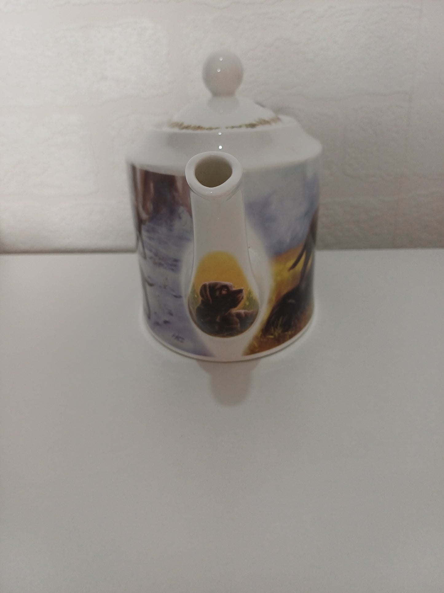 Danbury Mint Fine English Bone China Black Labrador Teapot with Lid by John Silver - Very Good Condition