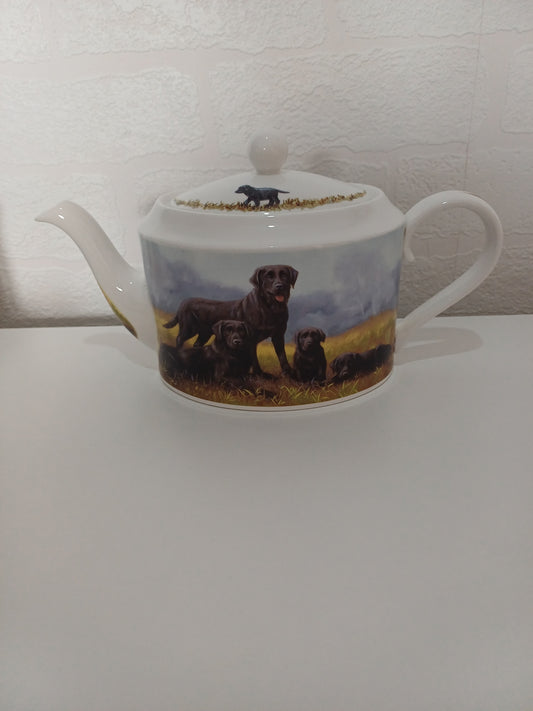 Danbury Mint Fine English Bone China Black Labrador Teapot with Lid by John Silver - Very Good Condition