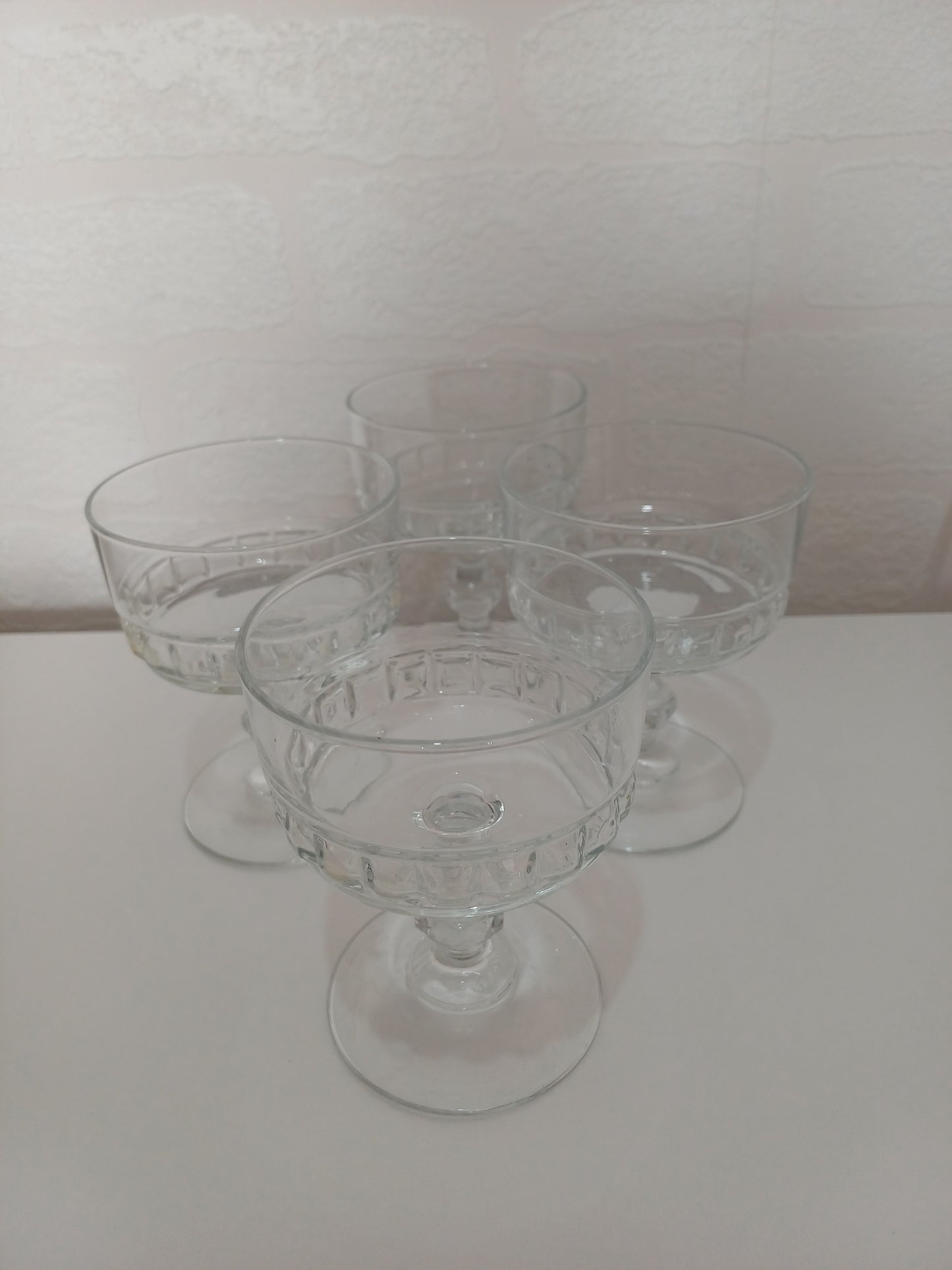 Vintage French Clear Pressed Glass Sundae Coupe Bowls Stemmed Set of 4 - Very Good Condition