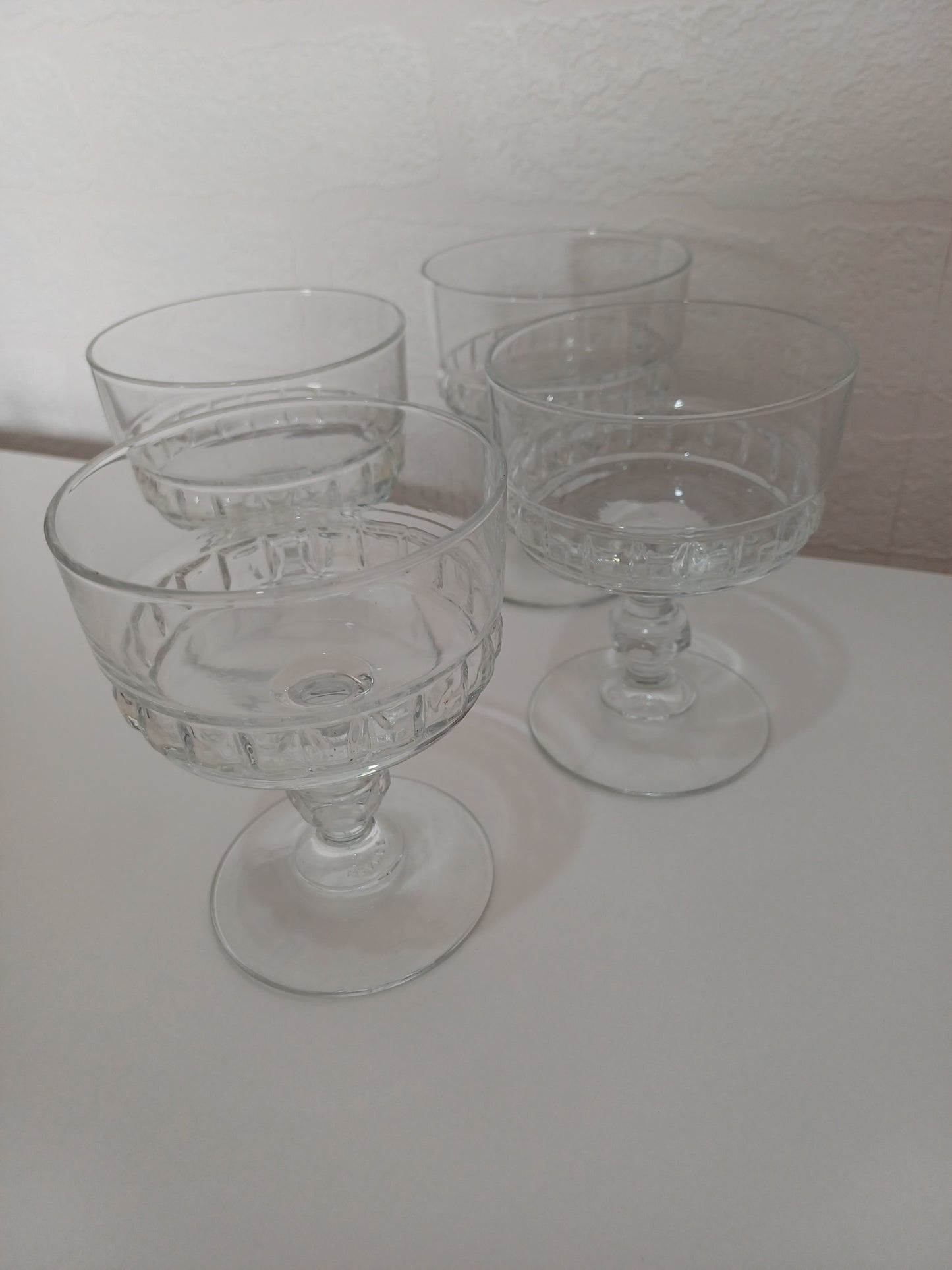 Vintage French Clear Pressed Glass Sundae Coupe Bowls Stemmed Set of 4 - Very Good Condition