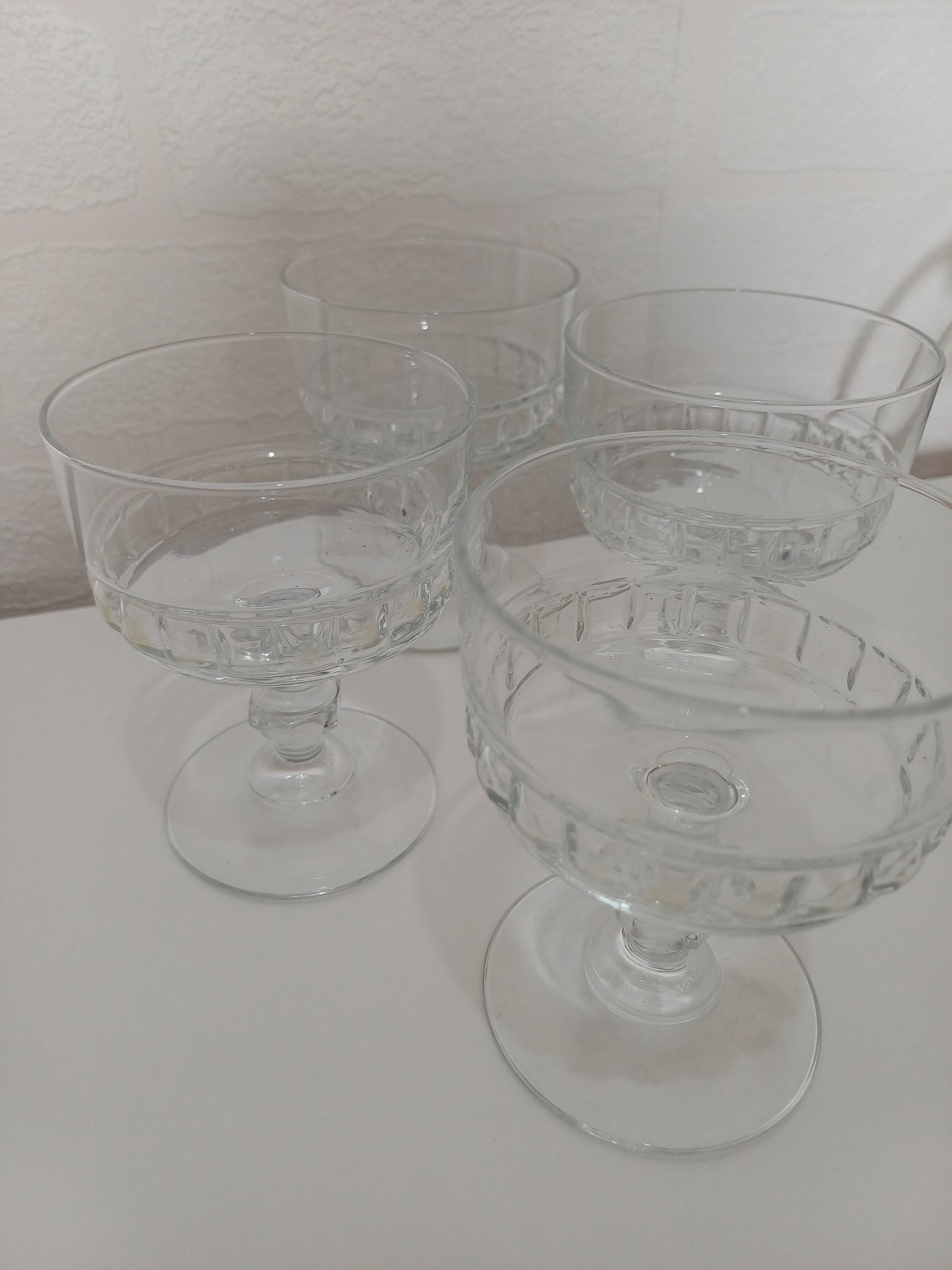 Vintage French Clear Pressed Glass Sundae Coupe Bowls Stemmed Set of 4 - Very Good Condition