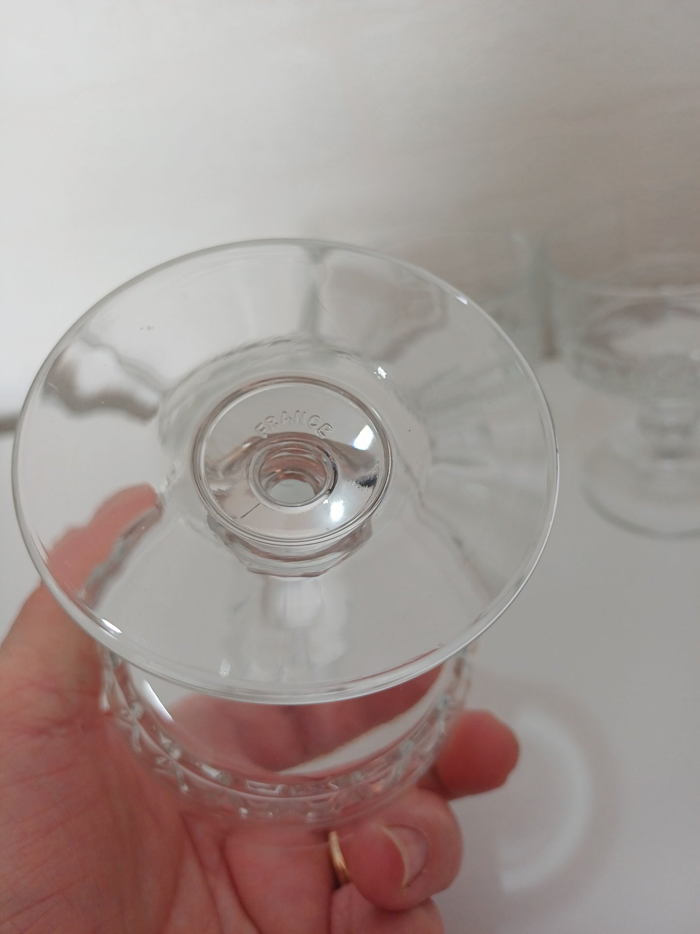 Vintage French Clear Pressed Glass Sundae Coupe Bowls Stemmed Set of 4 - Very Good Condition