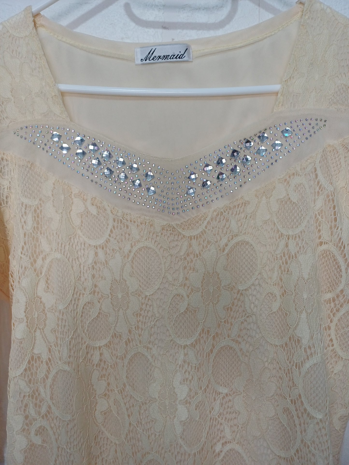Trikoha Burgstadt Cream Lace Mesh Top Size 44 (UK 16) 18.5" PTP - Good Condition