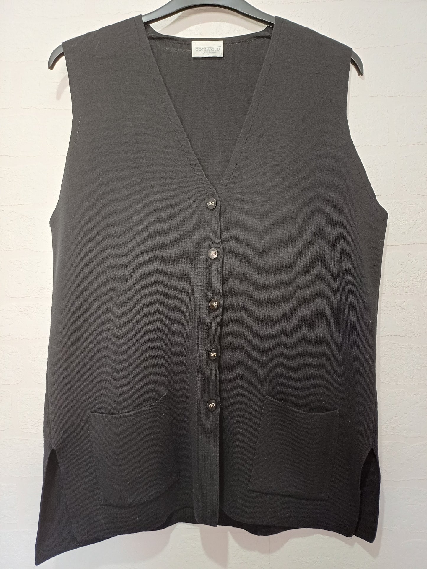 Cotswold Collections Black Wool Blend Longline Waistcoat Large 23" PTP - Very Good Condition
