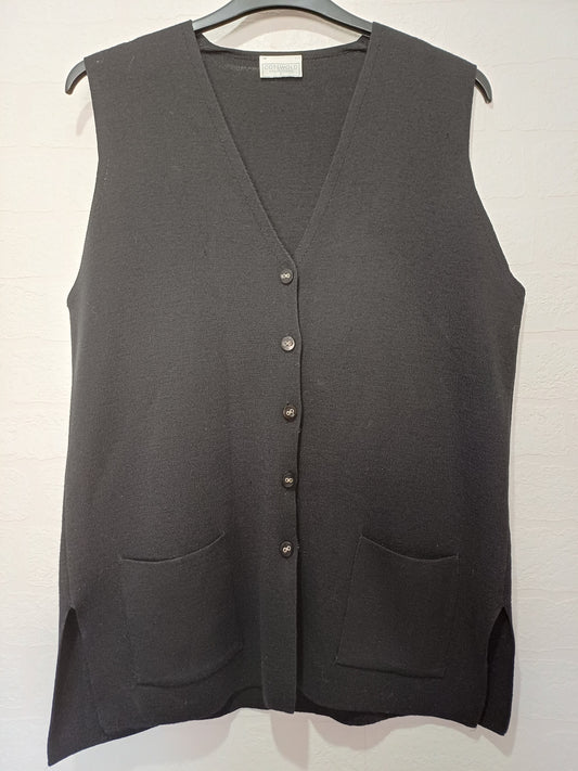 Cotswold Collections Black Wool Blend Longline Waistcoat Large 23" PTP - Very Good Condition