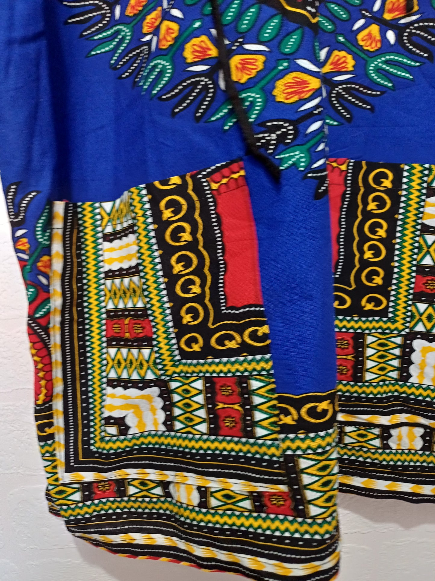 Unbranded Blue African Dashiki Print Lace Up Tunic Top Oversized 26" PTP - Very Good Condition