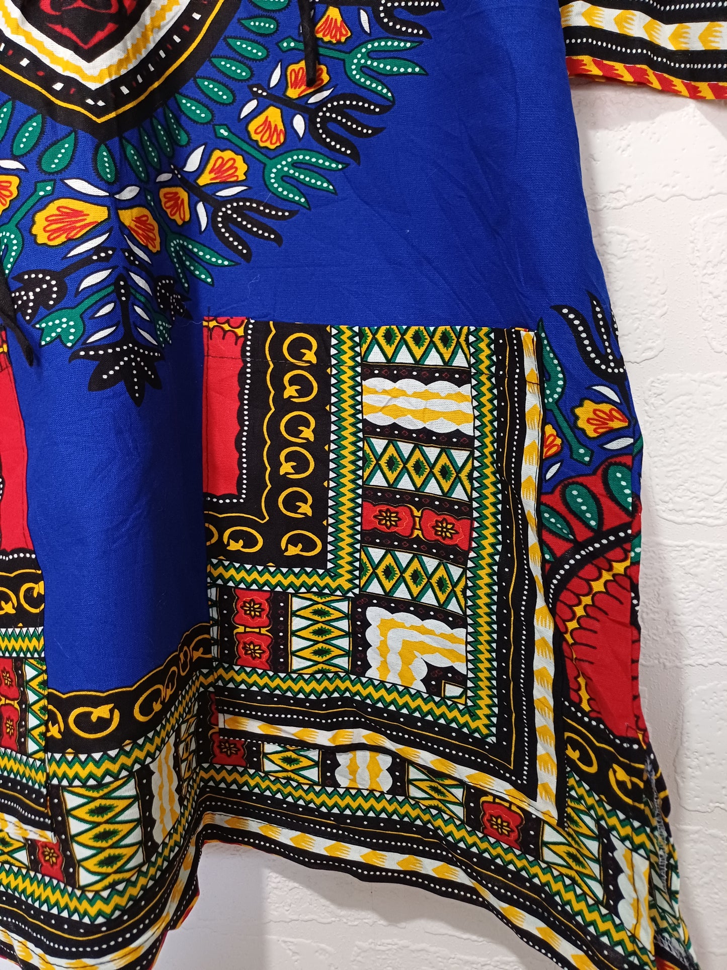 Unbranded Blue African Dashiki Print Lace Up Tunic Top Oversized 26" PTP - Very Good Condition