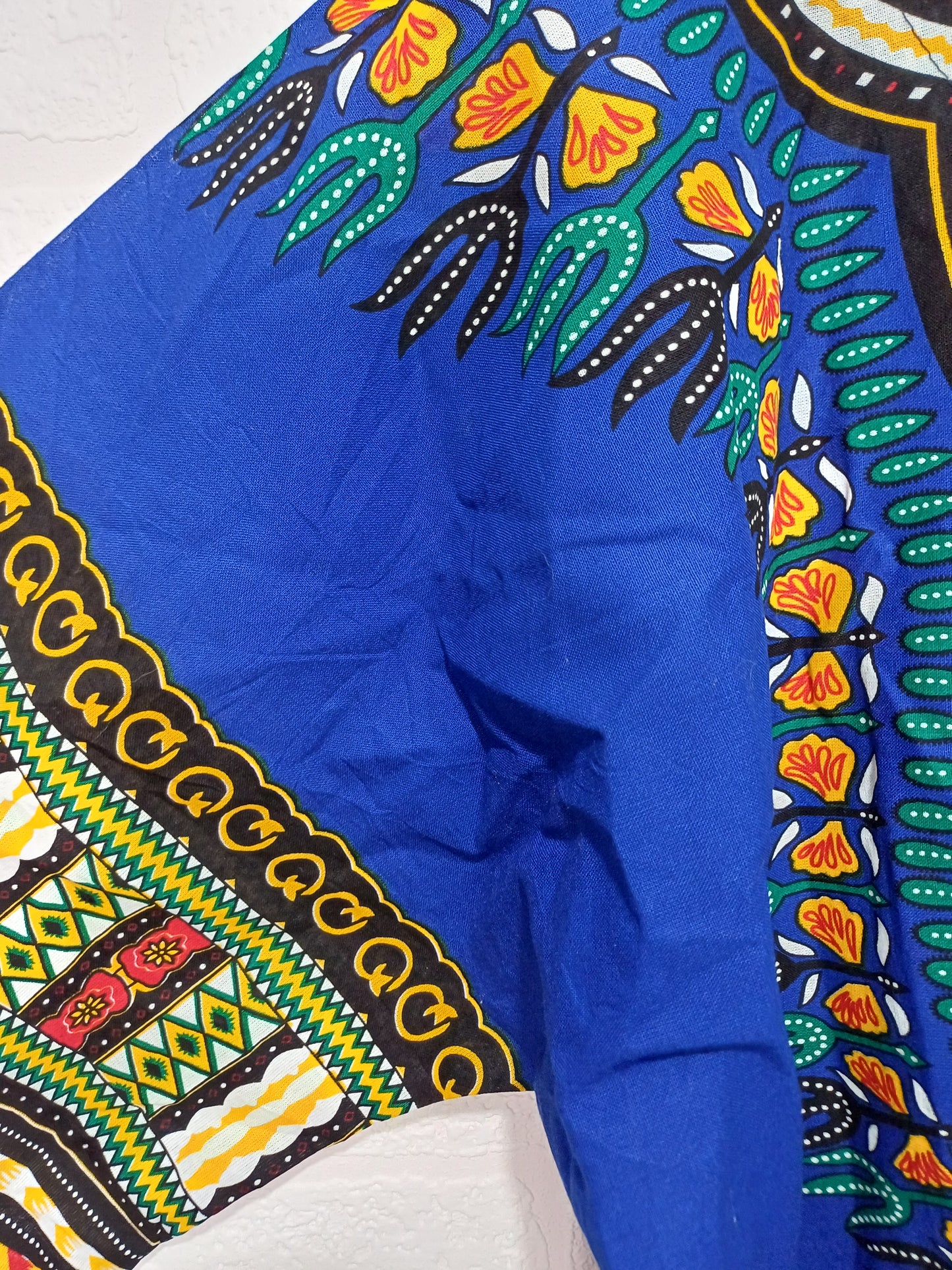 Unbranded Blue African Dashiki Print Lace Up Tunic Top Oversized 26" PTP - Very Good Condition