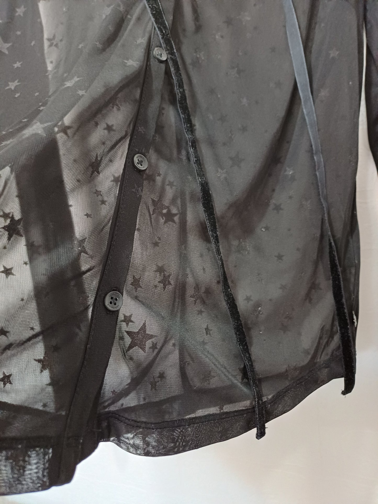 Sandwich Black Star Print Semi-Sheer Mesh Top Medium 20" PTP - Very Good Condition