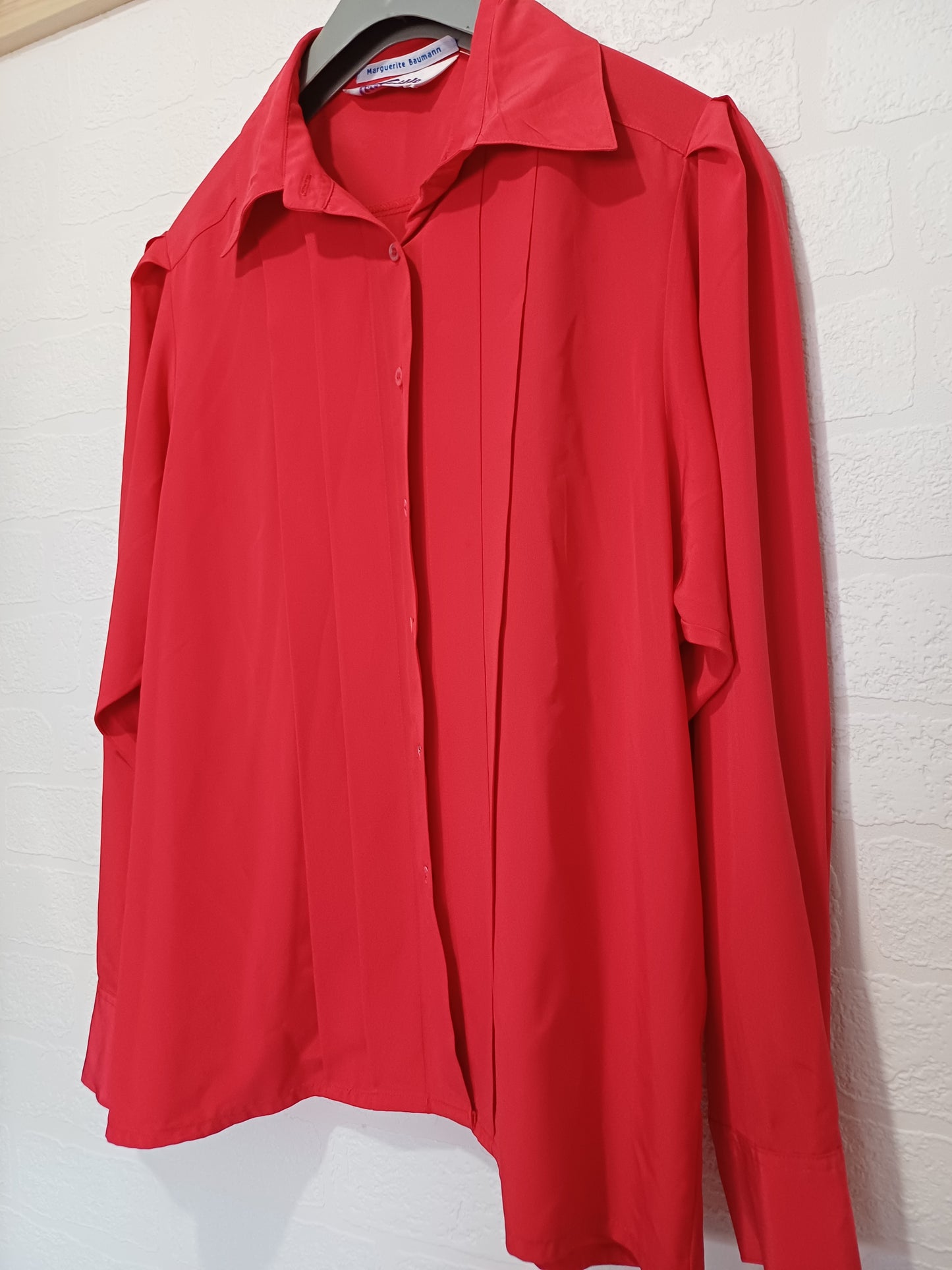 Tricoville Red Vintage Blouse 21" PTP - Good Condition (Missing Button)