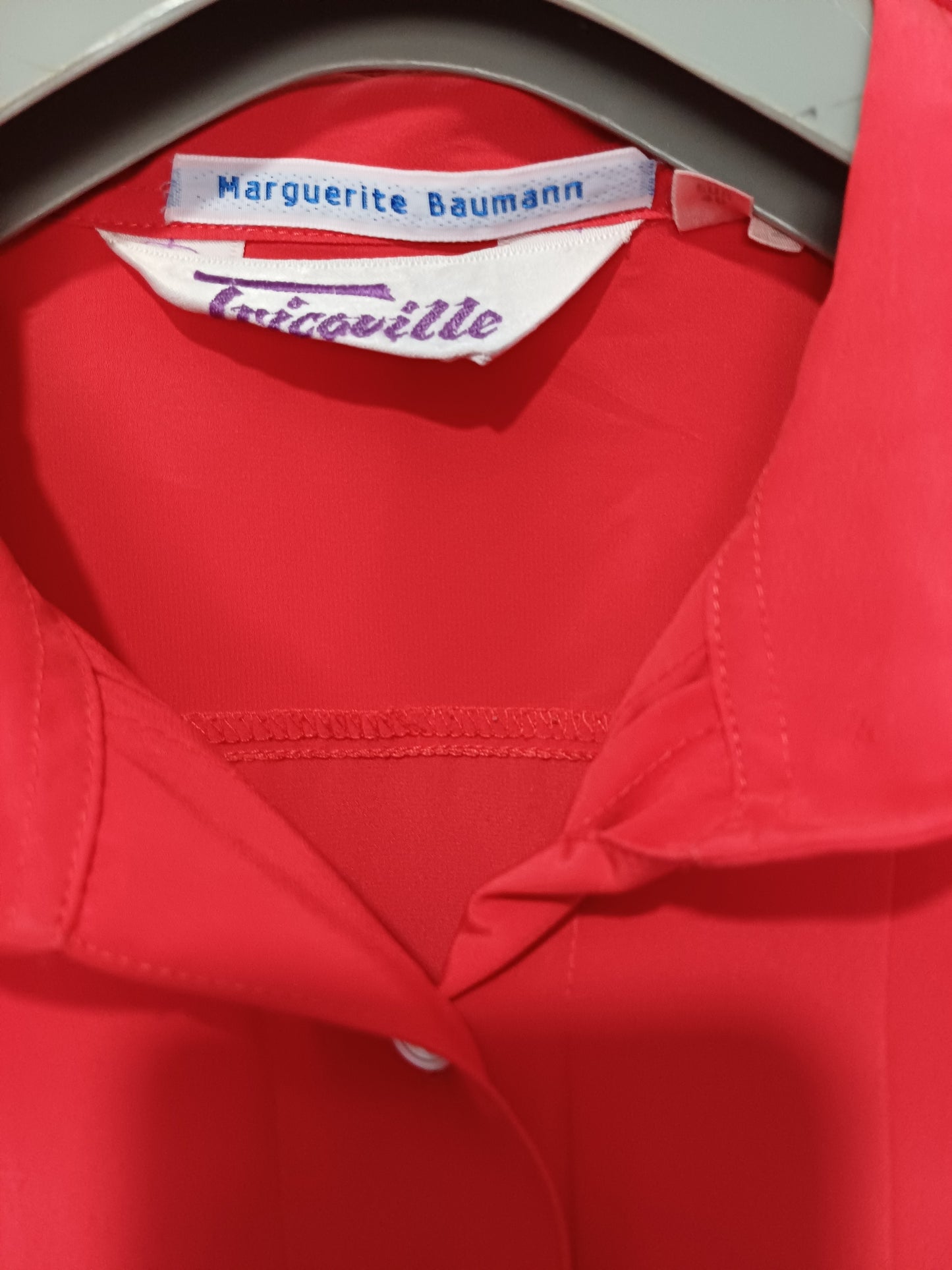 Tricoville Red Vintage Blouse 21" PTP - Good Condition (Missing Button)