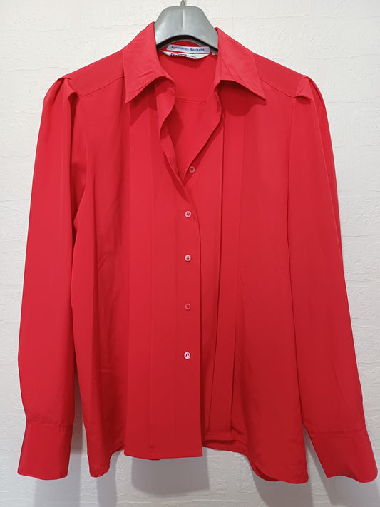 Tricoville Red Vintage Blouse 21" PTP - Good Condition (Missing Button)