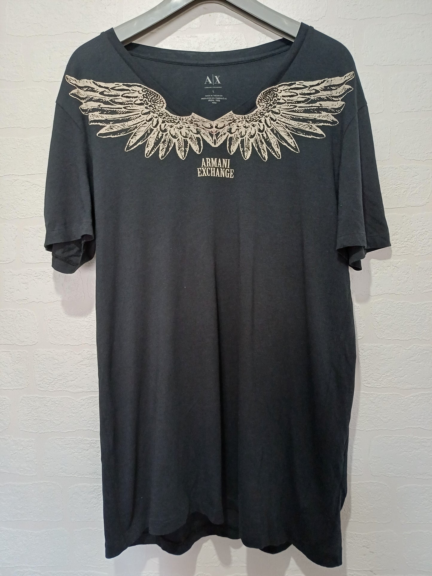 Armani Exchange Black Wing Graphic T-Shirt Large 22" PTP - Good Condition