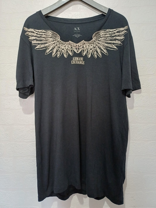 Armani Exchange Black Wing Graphic T-Shirt Large 22" PTP - Good Condition