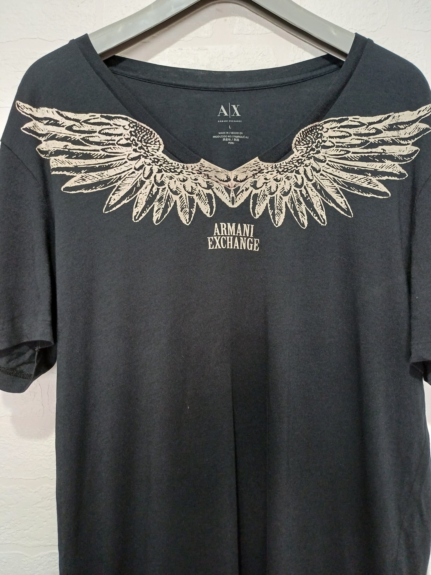 Armani Exchange Black Wing Graphic T-Shirt Large 22" PTP - Good Condition