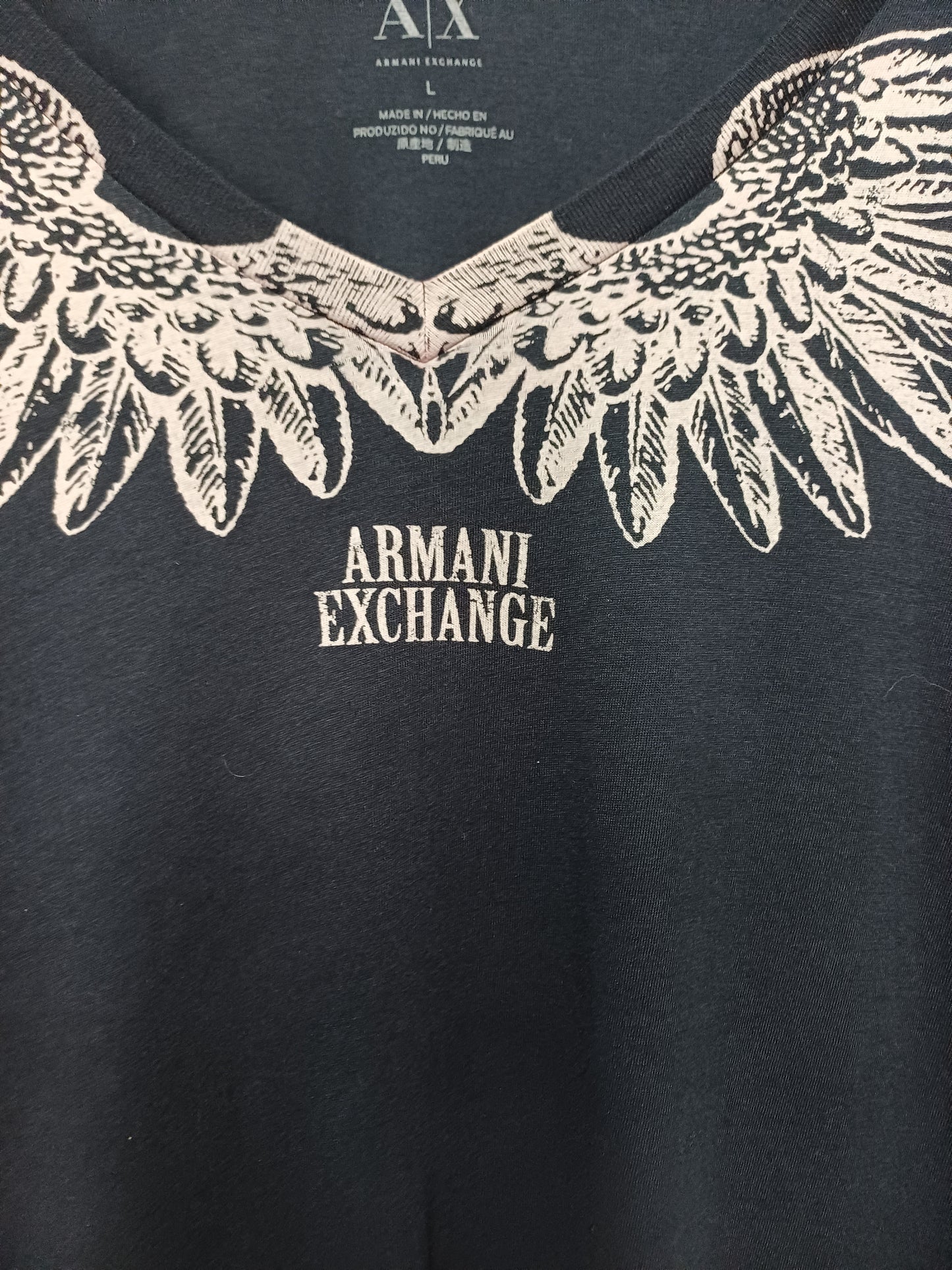 Armani Exchange Black Wing Graphic T-Shirt Large 22" PTP - Good Condition