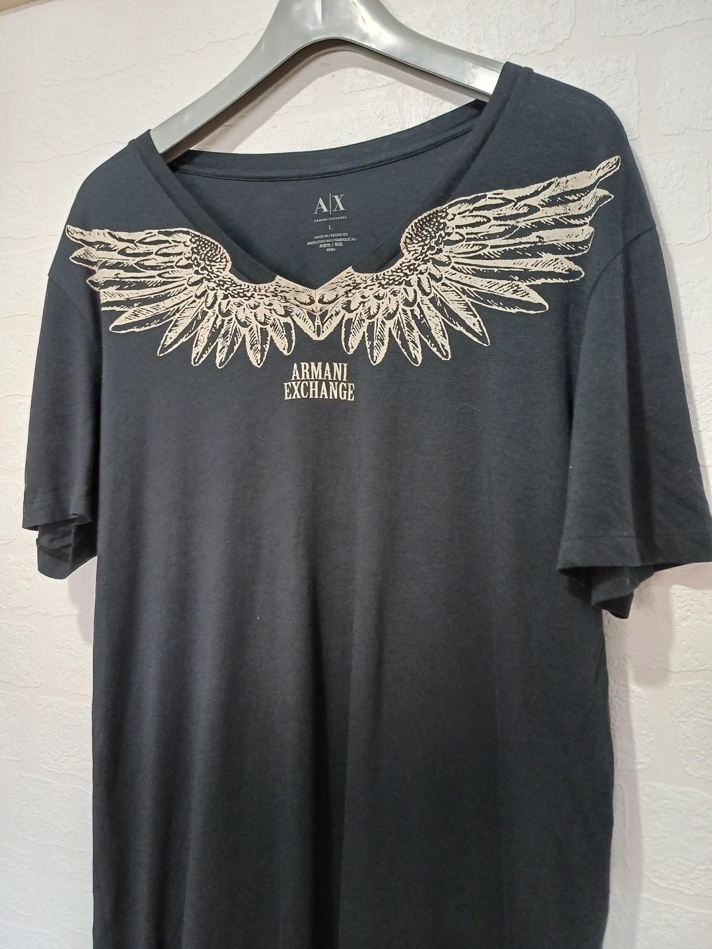 Armani Exchange Black Wing Graphic T-Shirt Large 22" PTP - Good Condition