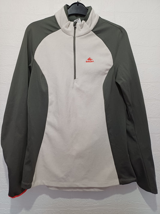 Quechua MH500 Beige Khaki Waffle Fleece Half Zip Top Medium 18" PTP - Good Condition