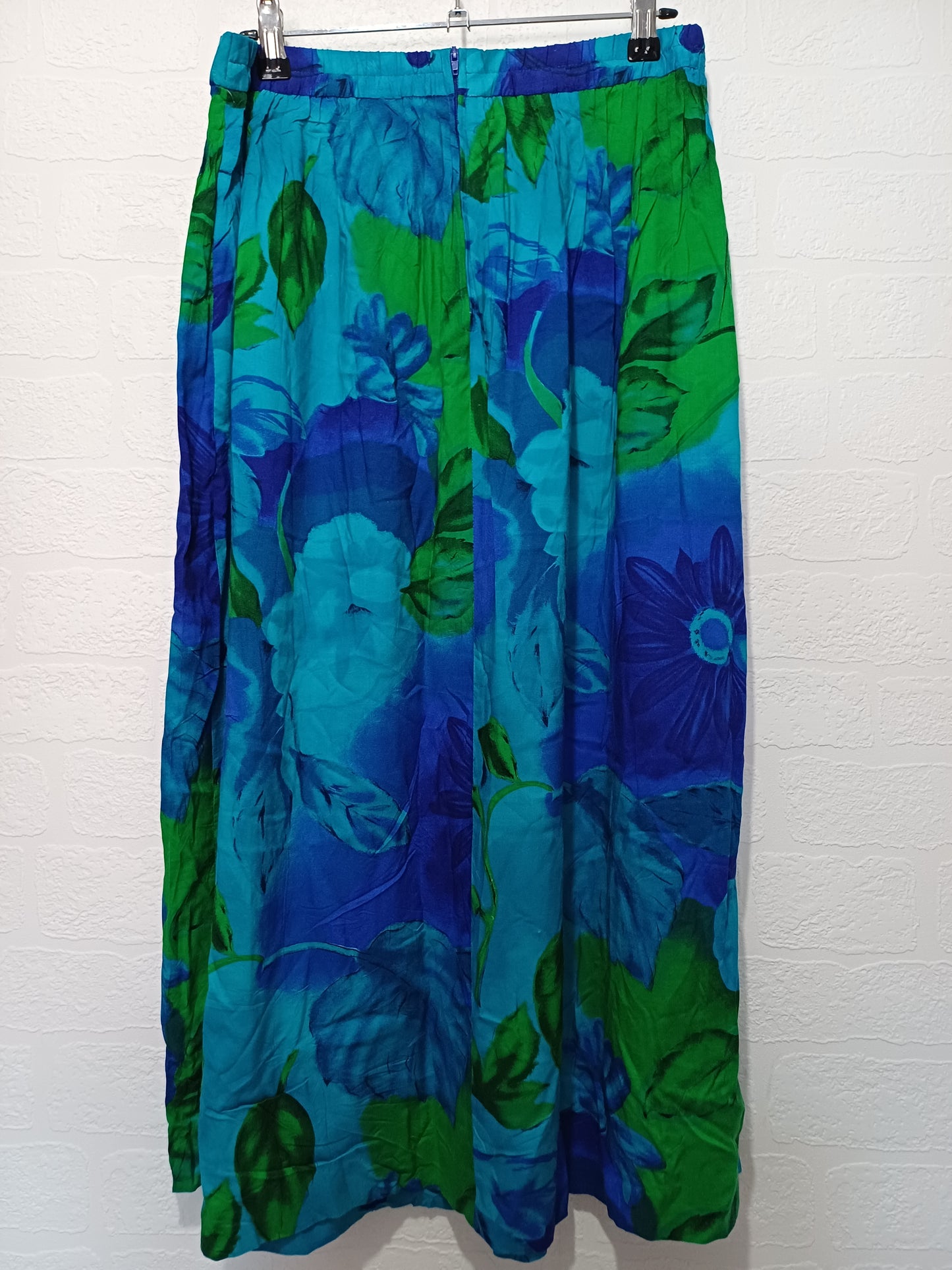 Jessica Howard Blue Green Floral Maxi Skirt Approx Size 12 29" Waist - Very Good Condition