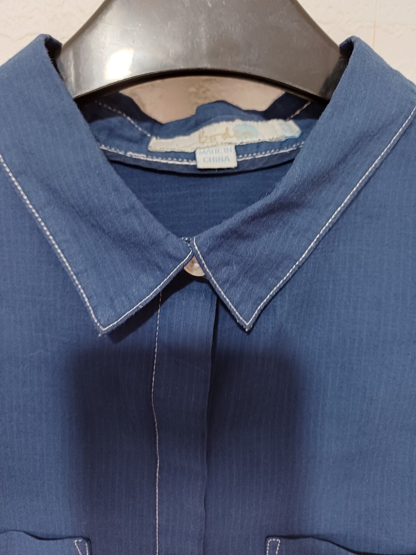 Boden Blue Cotton Blouse Size 6 20" PTP - Very Good Condition