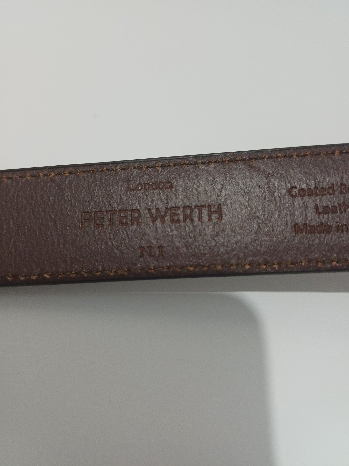 Peter Werth London No1 Dark Brown Coated Bonded Leather Belt Size 34 - Very Good Condition