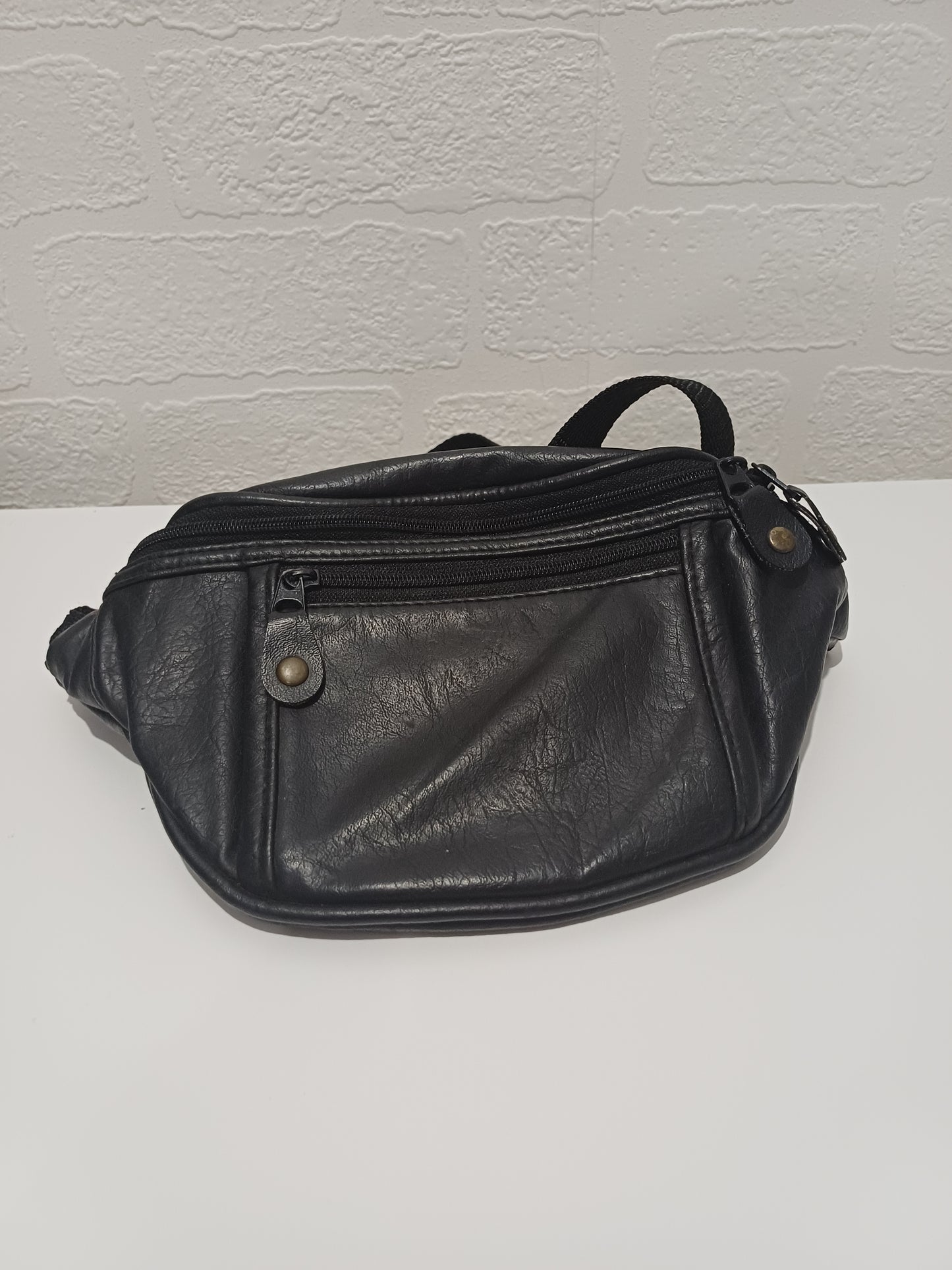 Black PVC Vintage Style Bum Bag / Waist Bag - Good Condition