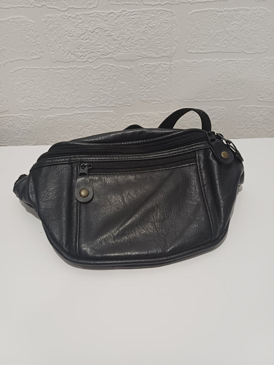 Black PVC Vintage Style Bum Bag / Waist Bag - Good Condition