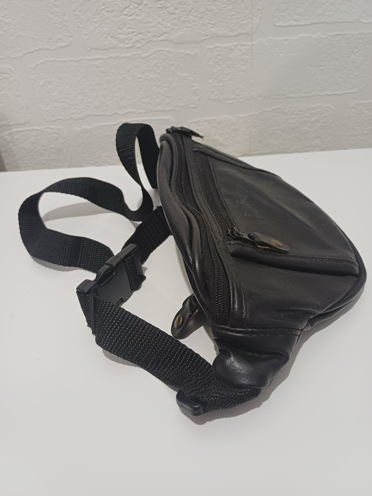 Black PVC Vintage Style Bum Bag / Waist Bag - Good Condition