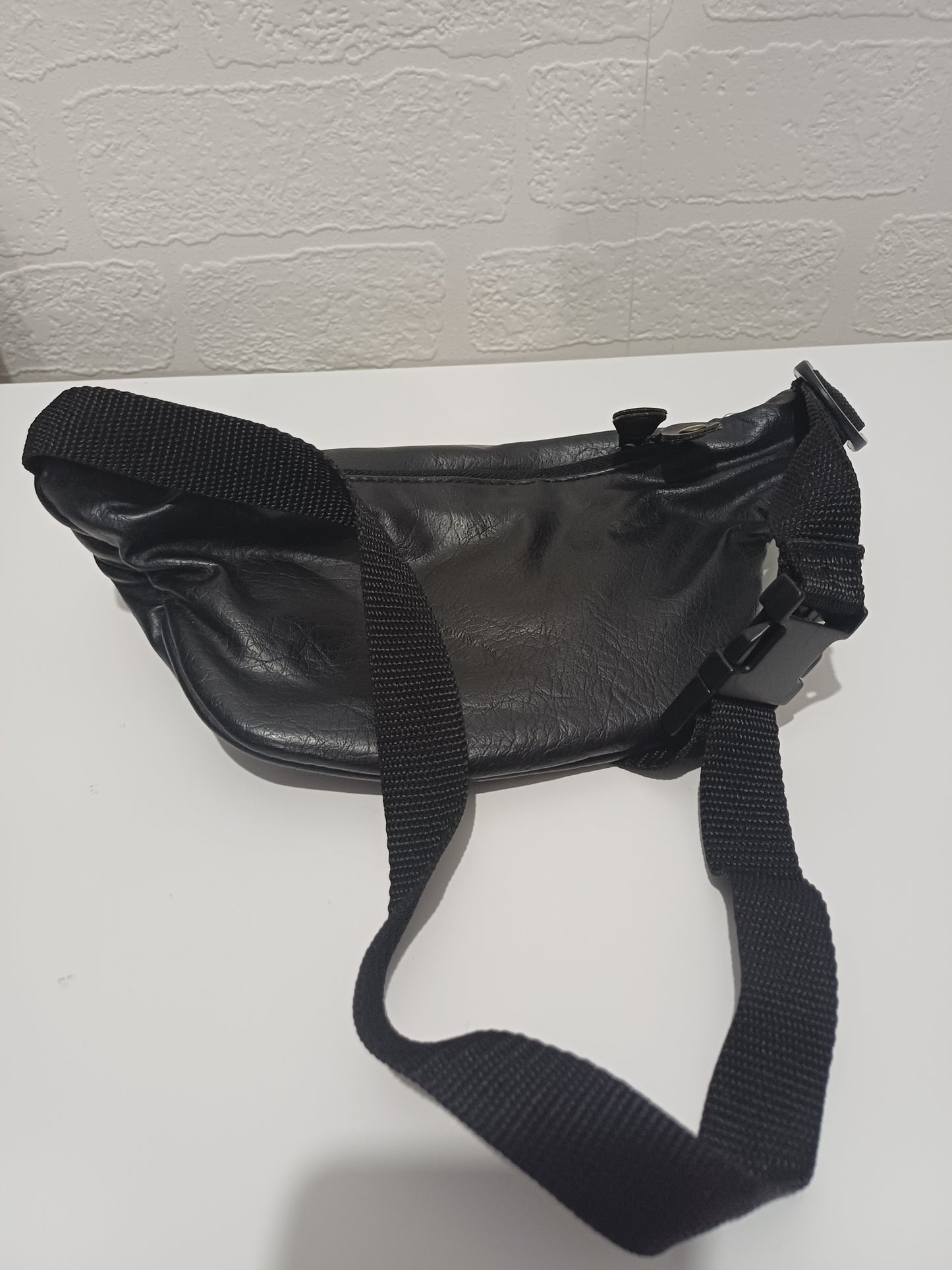 Black PVC Vintage Style Bum Bag / Waist Bag - Good Condition