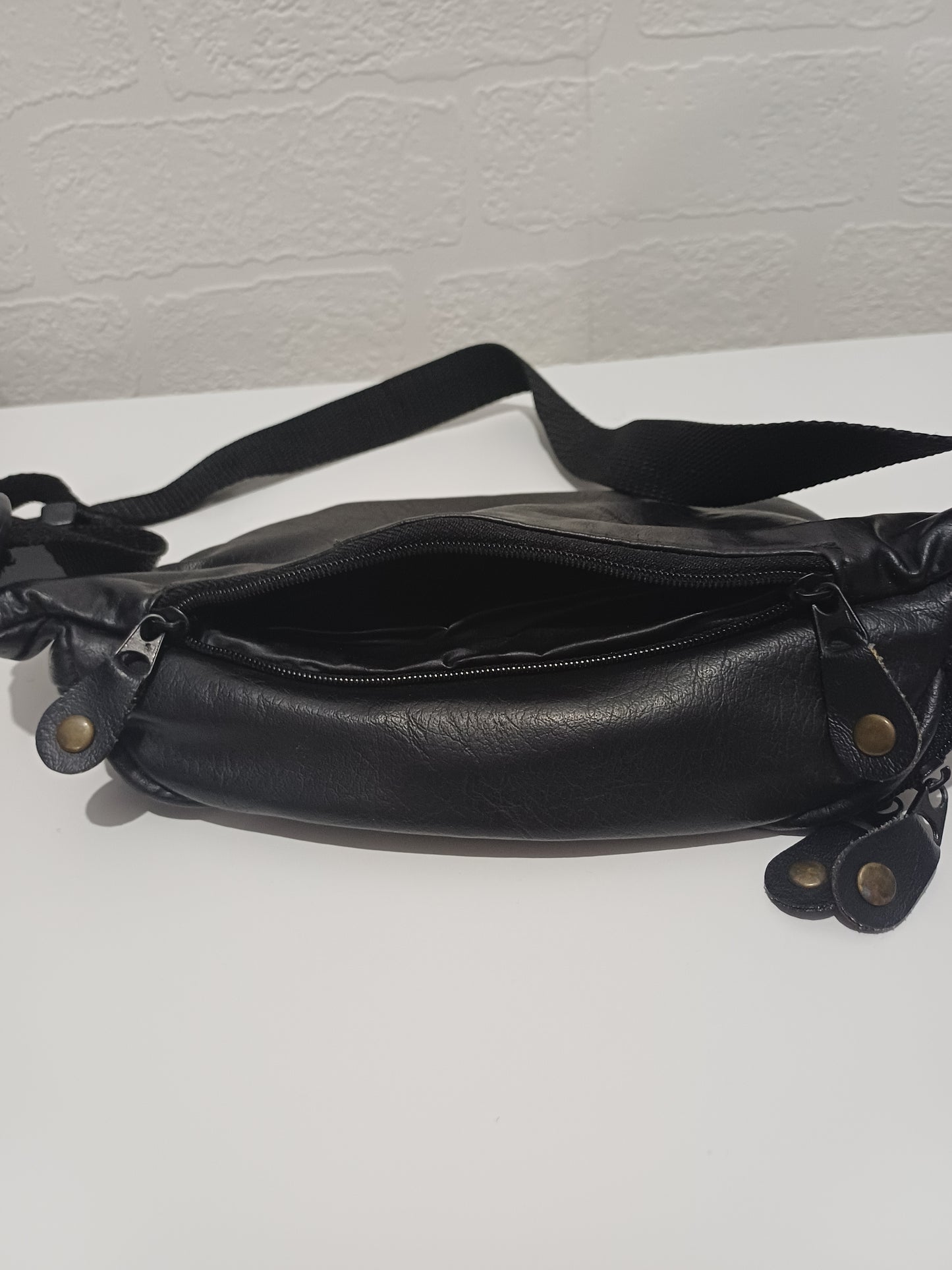 Black PVC Vintage Style Bum Bag / Waist Bag - Good Condition
