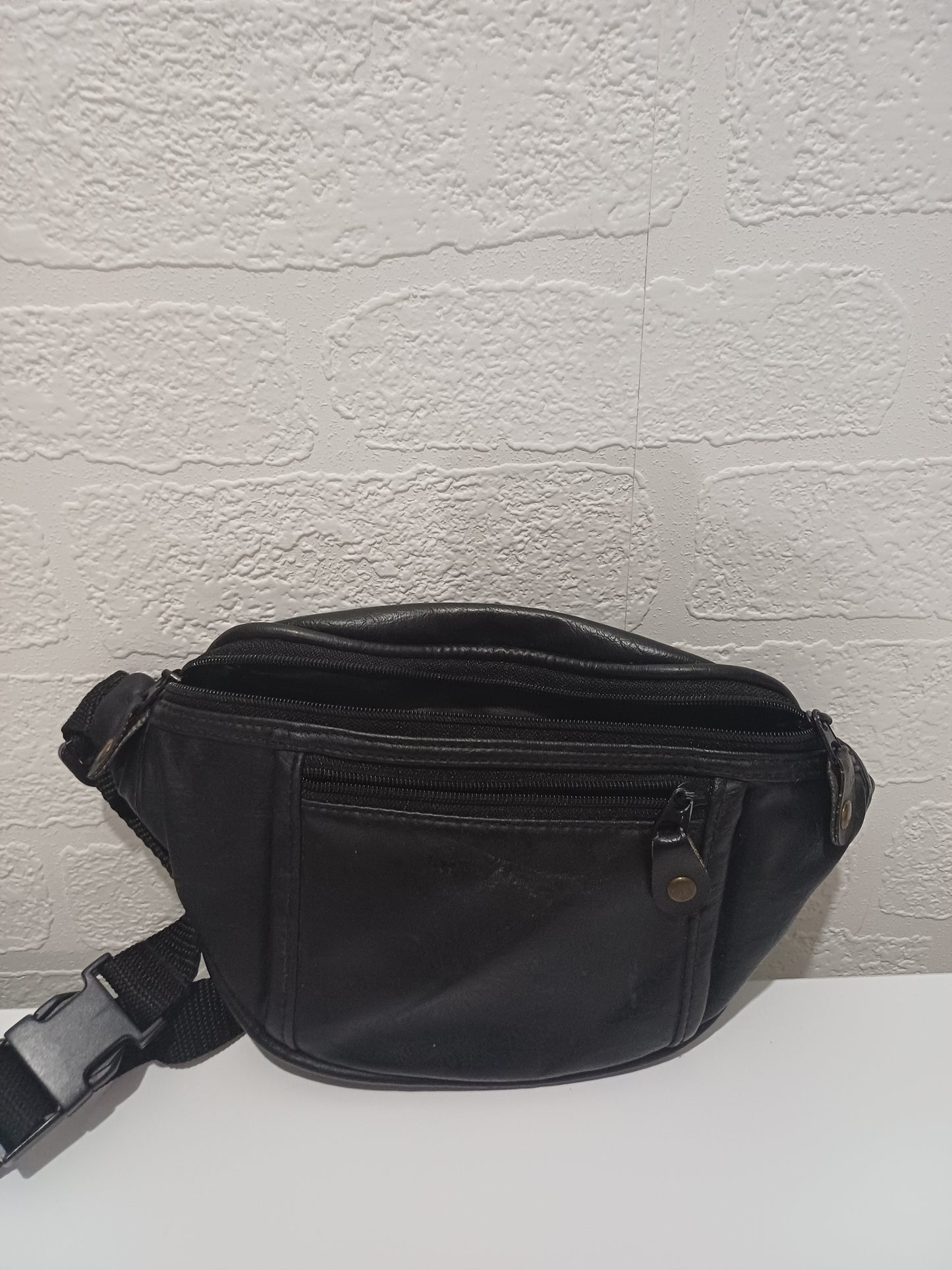 Black PVC Vintage Style Bum Bag / Waist Bag - Good Condition