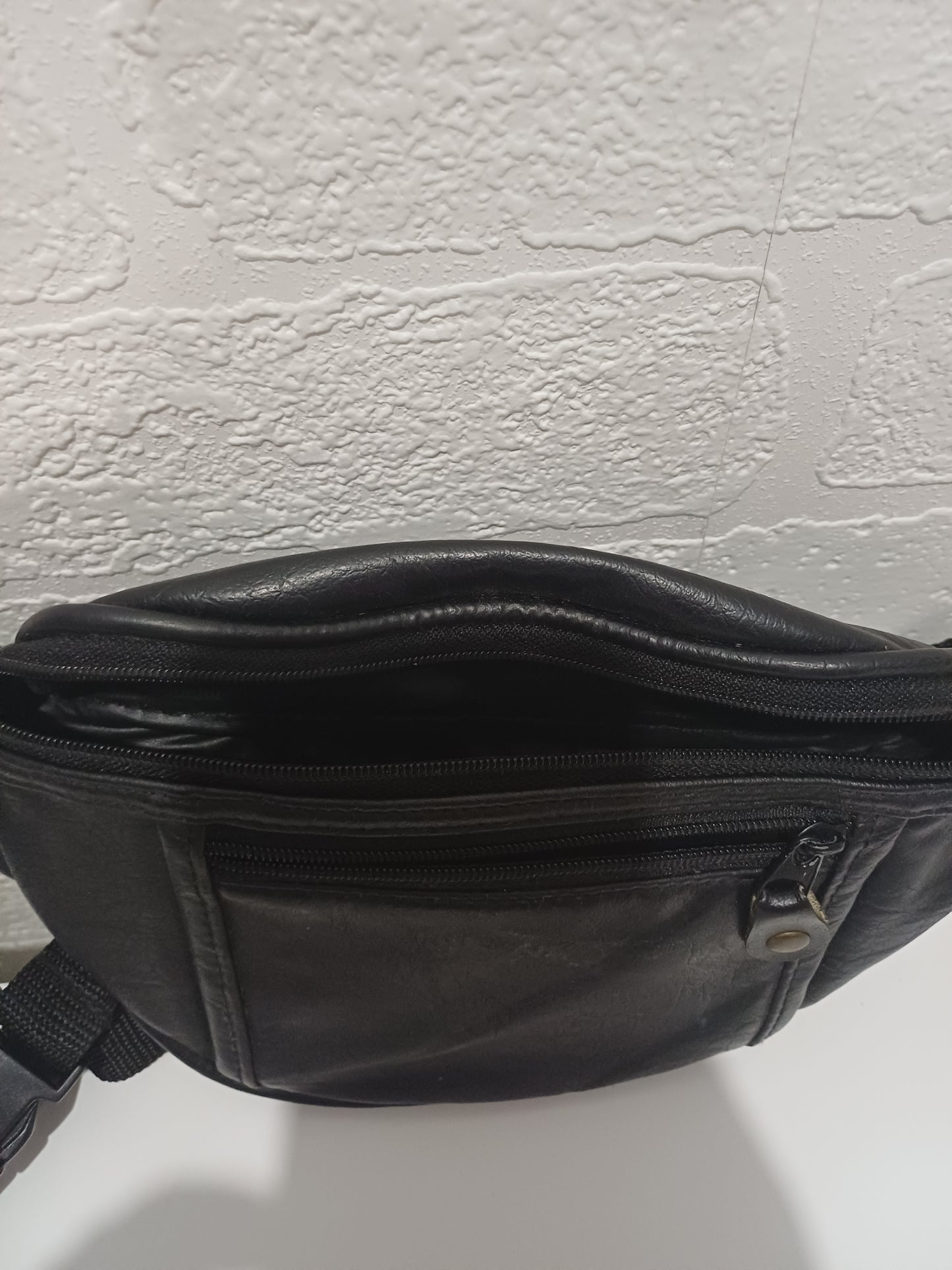 Black PVC Vintage Style Bum Bag / Waist Bag - Good Condition