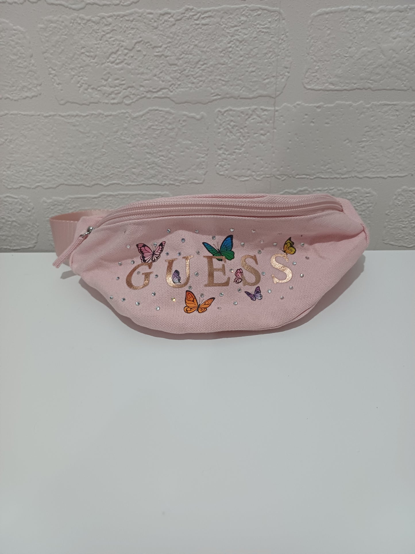 Guess Pink Butterfly and Rhinestone Kids Bum Bag / Waist Bag - Good Condition