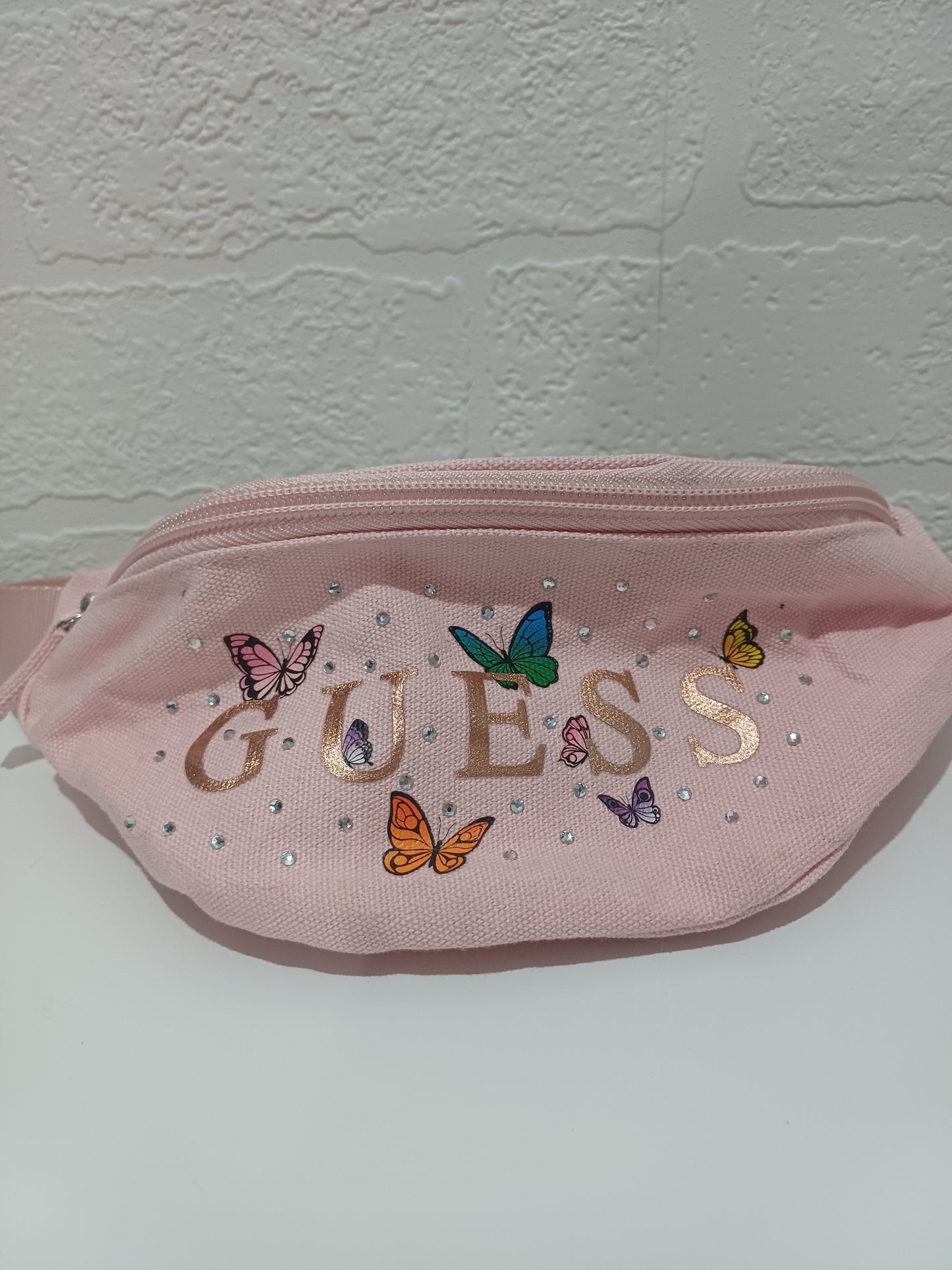 Guess Pink Butterfly and Rhinestone Kids Bum Bag / Waist Bag - Good Condition