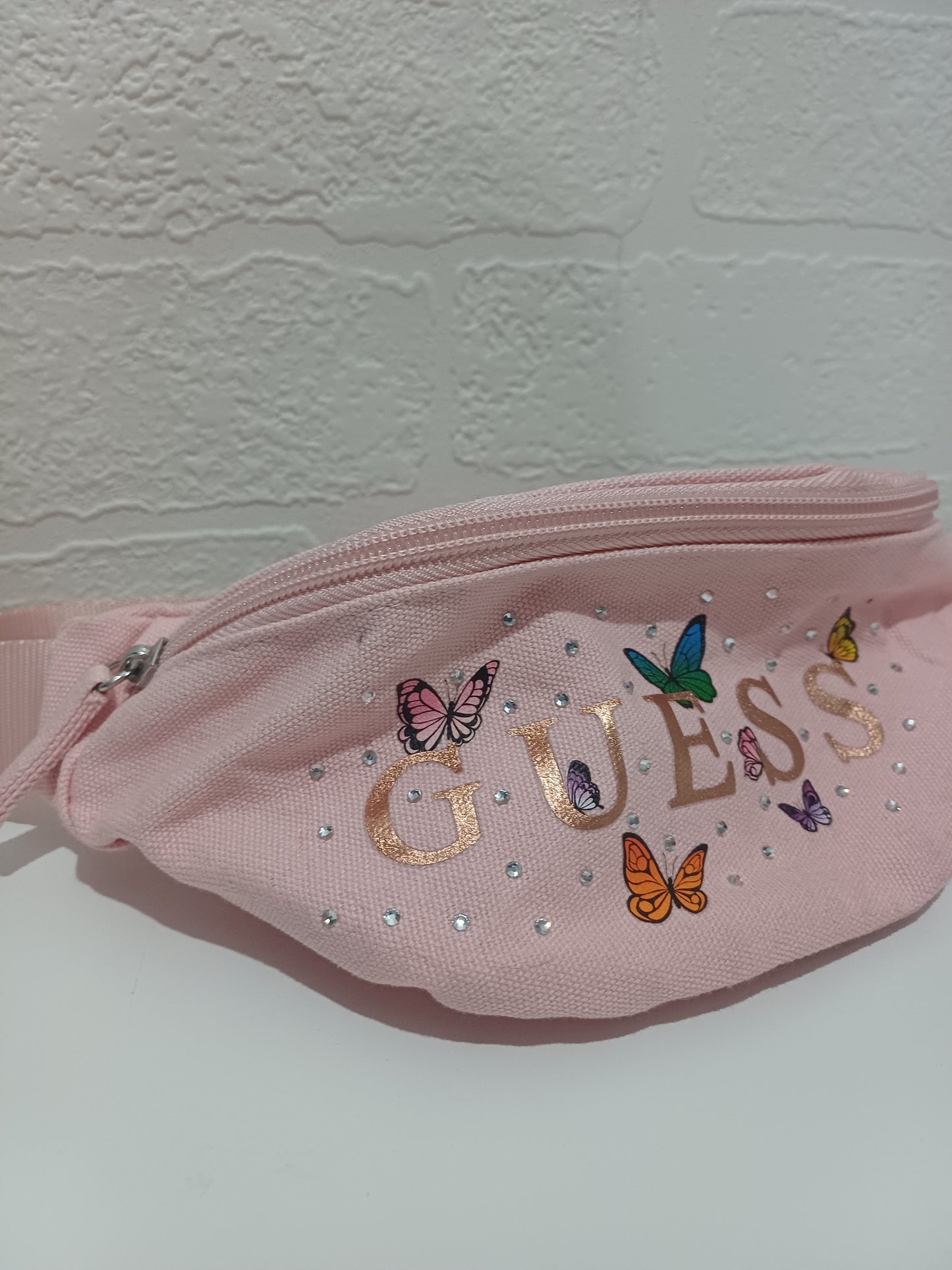 Guess Pink Butterfly and Rhinestone Kids Bum Bag / Waist Bag - Good Condition