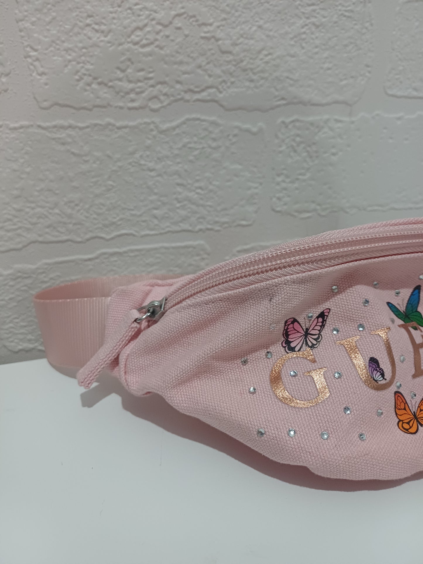 Guess Pink Butterfly and Rhinestone Kids Bum Bag / Waist Bag - Good Condition