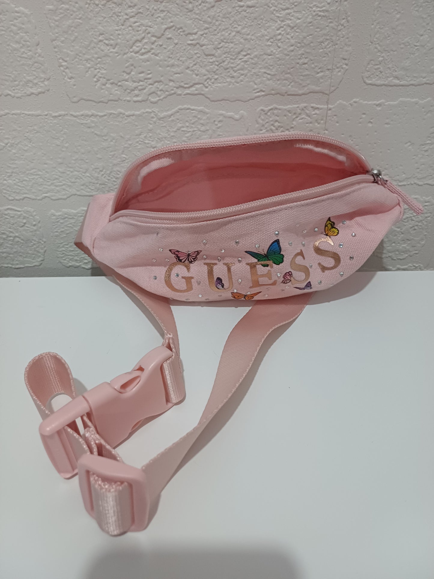 Guess Pink Butterfly and Rhinestone Kids Bum Bag / Waist Bag - Good Condition