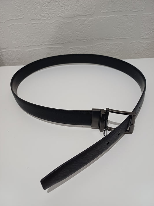 Peter Werth Black Textured Blended Leather Belt 34" Dark Metal Buckle - Like New Condition