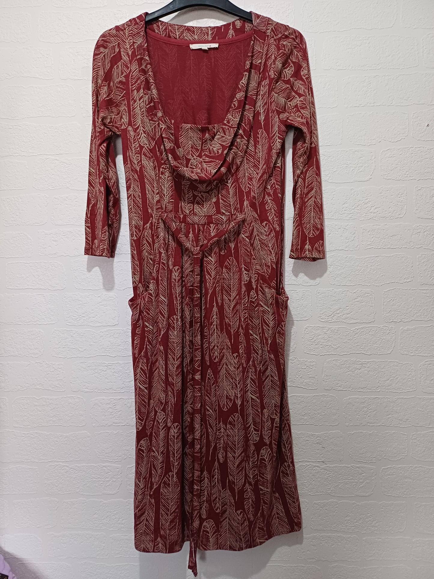 White Stuff Red/Burgundy Leaf Print Midi Dress Size 8 15" PTP - Very Good Condition