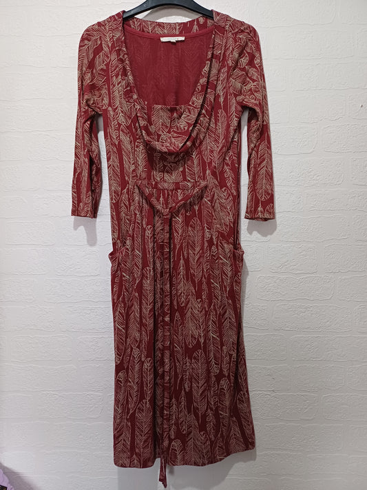 White Stuff Red/Burgundy Leaf Print Midi Dress Size 8 15" PTP - Very Good Condition