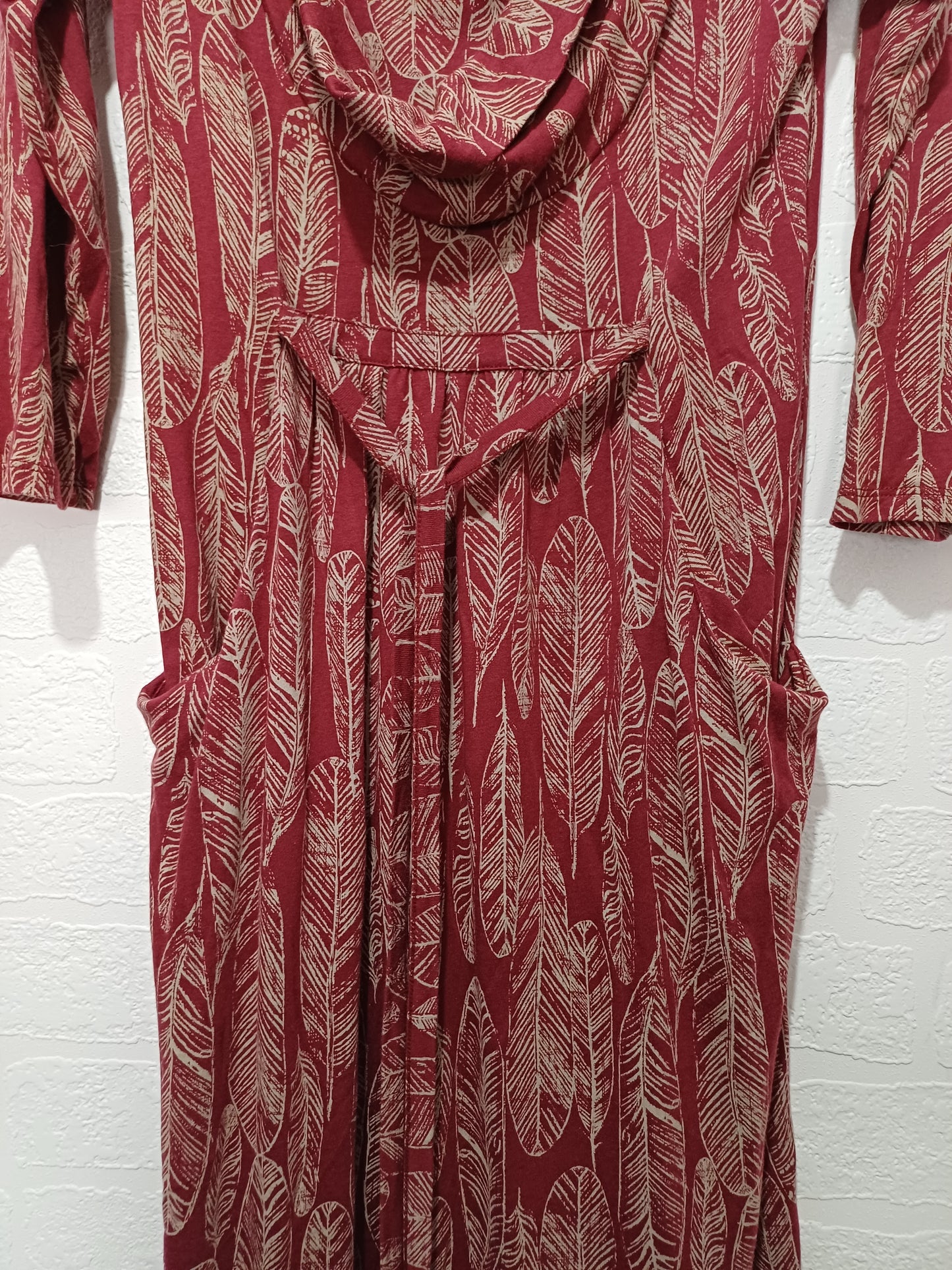 White Stuff Red/Burgundy Leaf Print Midi Dress Size 8 15" PTP - Very Good Condition