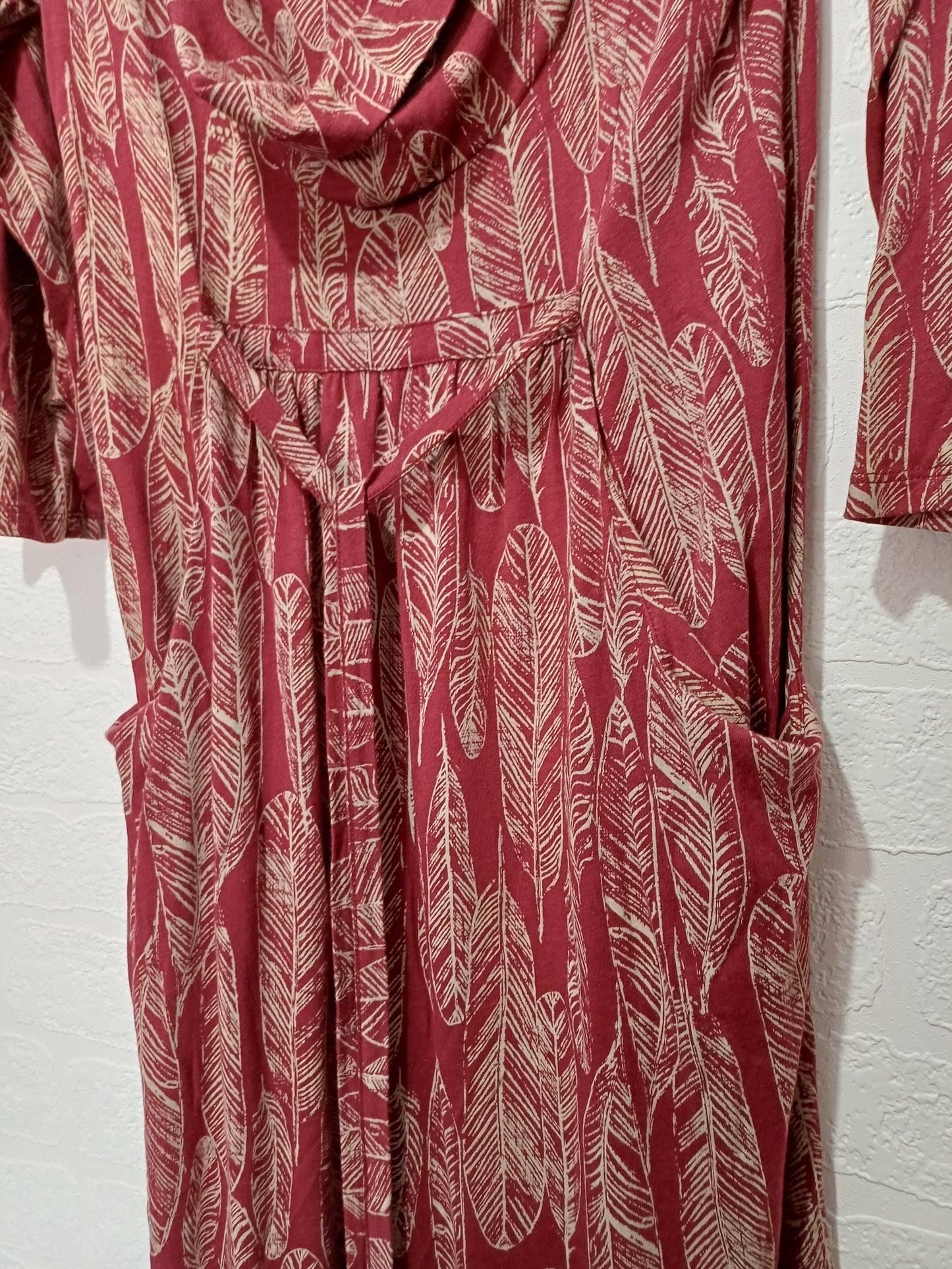 White Stuff Red/Burgundy Leaf Print Midi Dress Size 8 15" PTP - Very Good Condition