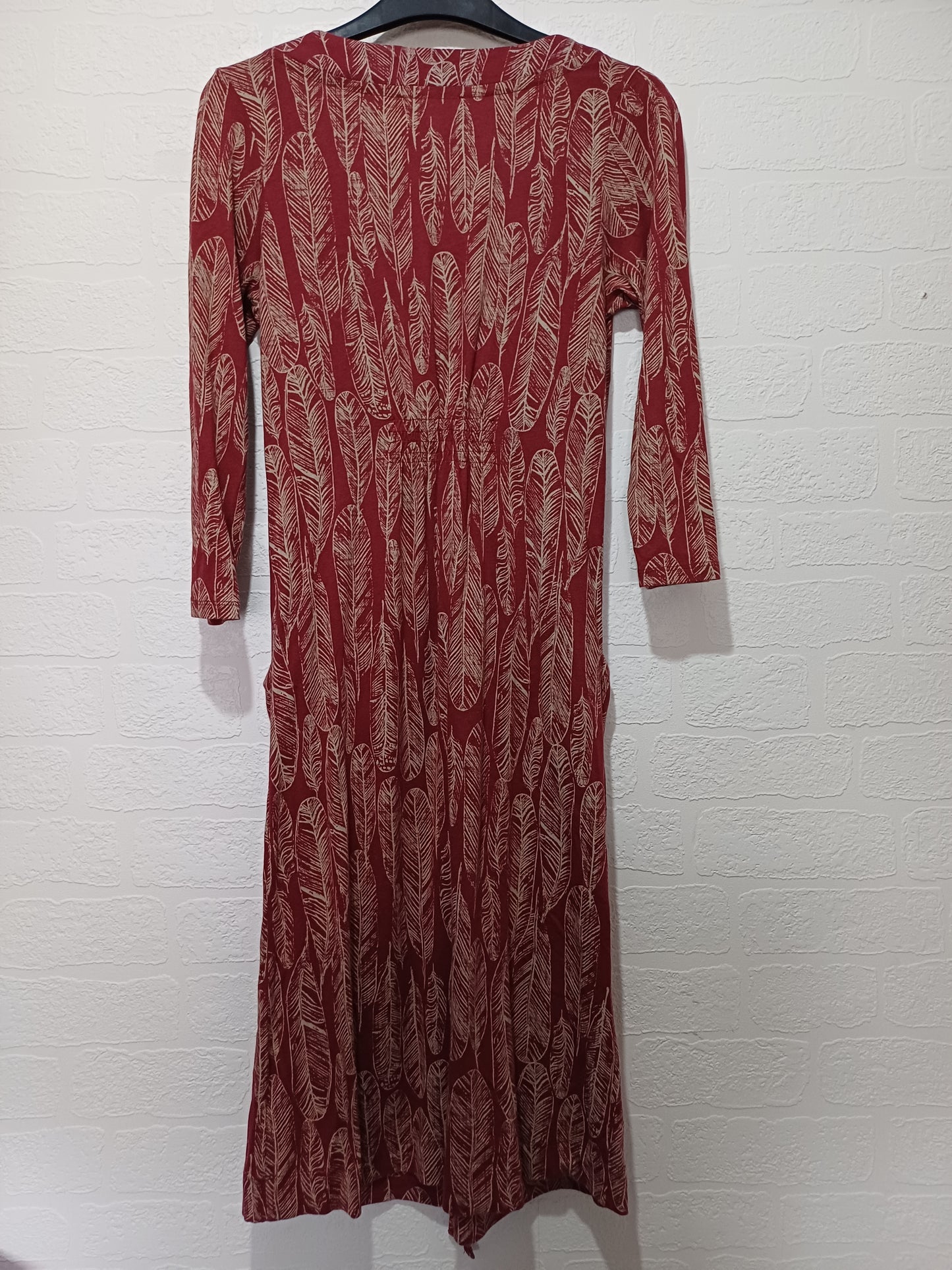 White Stuff Red/Burgundy Leaf Print Midi Dress Size 8 15" PTP - Very Good Condition