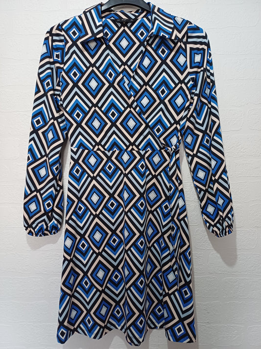F&F Geometric Print Wrap Dress Size 8 17" PTP - Very Good Condition