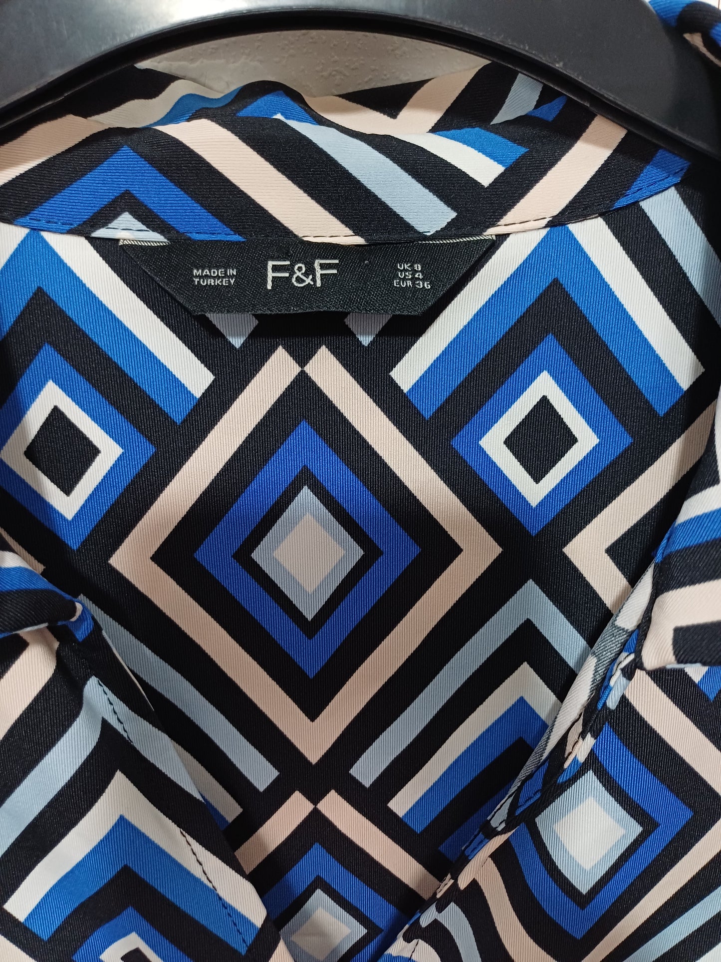 F&F Geometric Print Wrap Dress Size 8 17" PTP - Very Good Condition